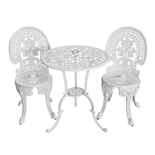Marlook 3PC Patio Furniture Outdoor Bistro Set Dining Chairs Aluminium White