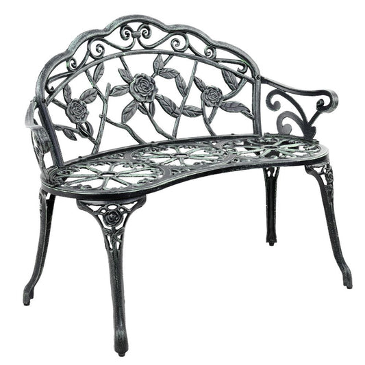 Marlook Outdoor Garden Bench Seat 100cm Cast Aluminium Patio Chair Vintage Green