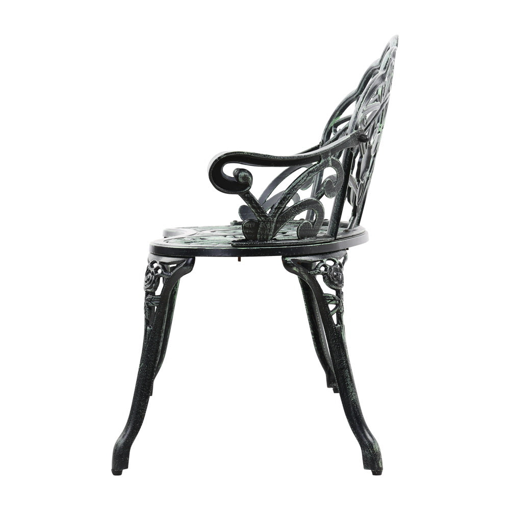 Marlook Outdoor Garden Bench Seat 100cm Cast Aluminium Patio Chair Vintage Green