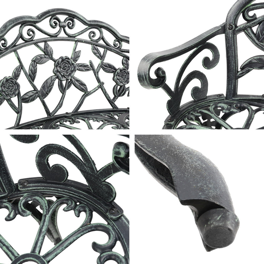 Marlook Outdoor Garden Bench Seat 100cm Cast Aluminium Patio Chair Vintage Green