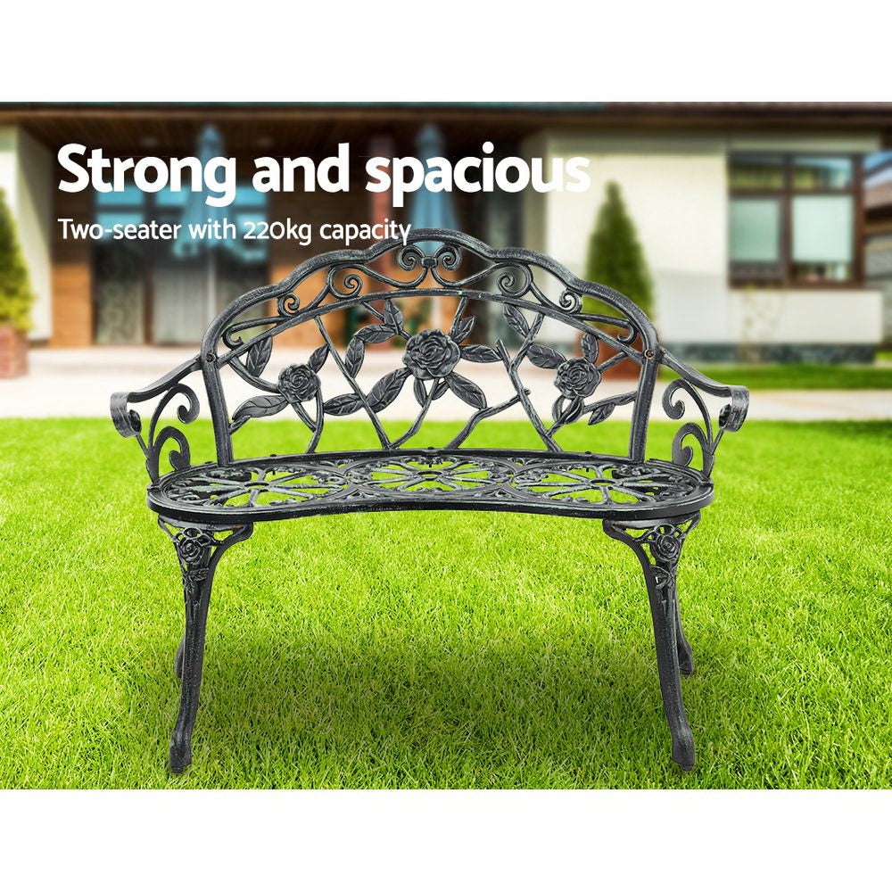 Marlook Outdoor Garden Bench Seat 100cm Cast Aluminium Patio Chair Vintage Green