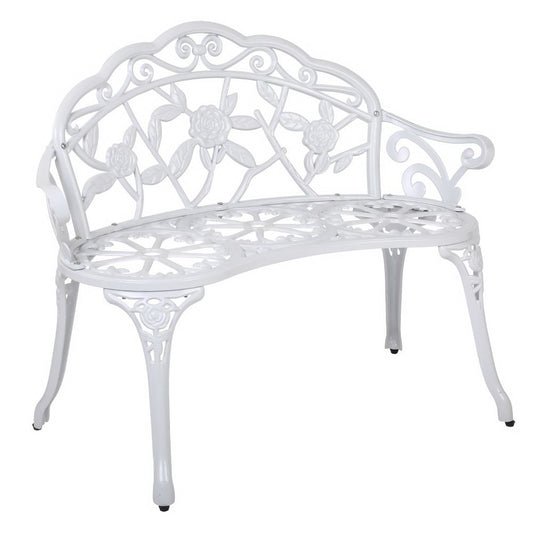 Marlook Outdoor Garden Bench Seat 100cm Cast Aluminium Outdoor Patio Chair Vintage White