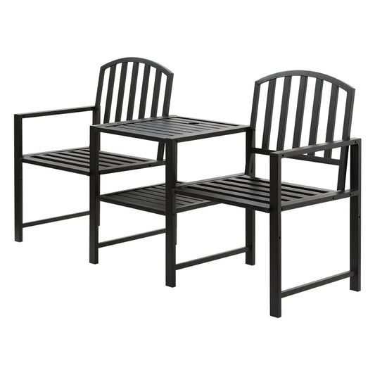 Marlook Outdoor Garden Bench Seat Loveseat Steel Table Chairs Patio Furniture Black