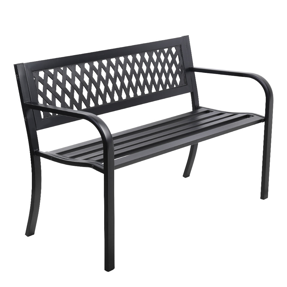 Marlook Outdoor Garden Bench Seat Steel Outdoor Furniture 2 Seater Park Black