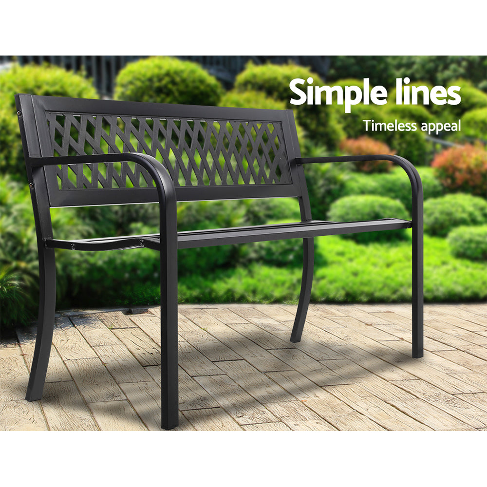 Marlook Outdoor Garden Bench Seat Steel Outdoor Furniture 2 Seater Park Black