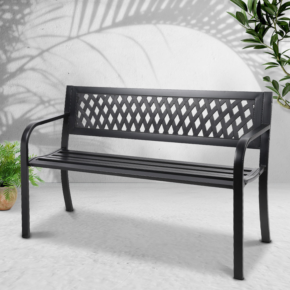 Marlook Outdoor Garden Bench Seat Steel Outdoor Furniture 2 Seater Park Black