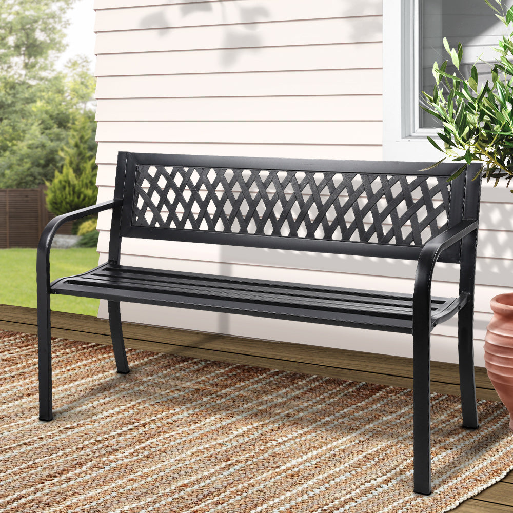 Marlook Outdoor Garden Bench Seat Steel Outdoor Furniture 2 Seater Park Black