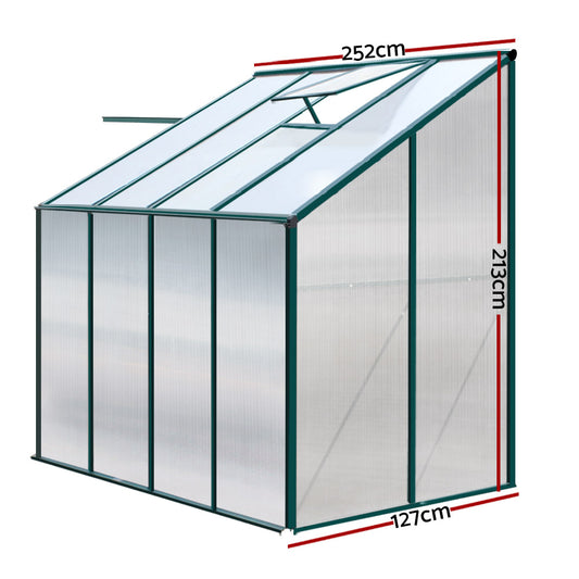 Marlook Greenhouse 2.52x1.27x2.13M Lean-to Aluminium Polycarbonate Green House Garden Shed