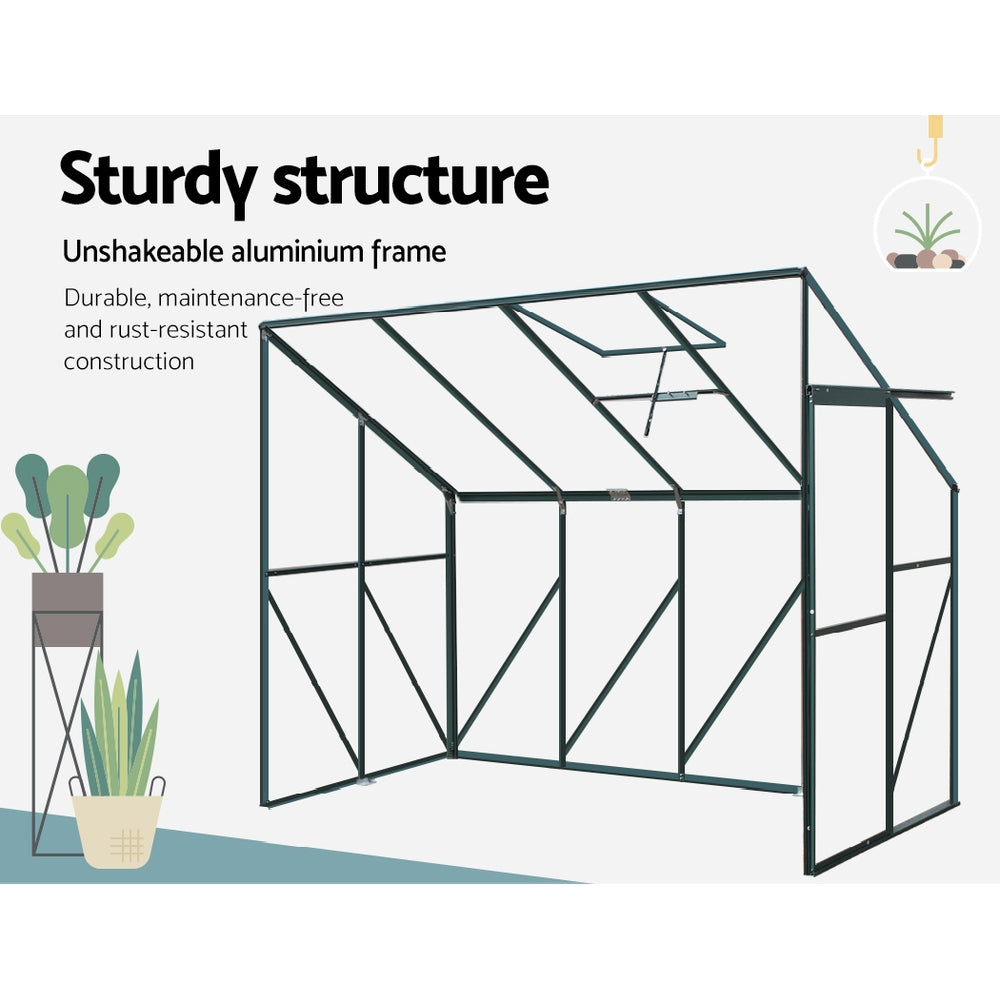 Marlook Greenhouse 2.52x1.27x2.13M Lean-to Aluminium Polycarbonate Green House Garden Shed