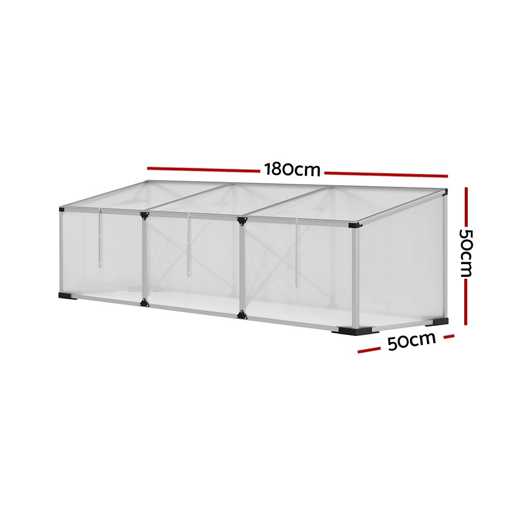 Marlook Greenhouse 180x50x50CM Cold Frame Plant Grow Aluminium Polycarbonate Green House