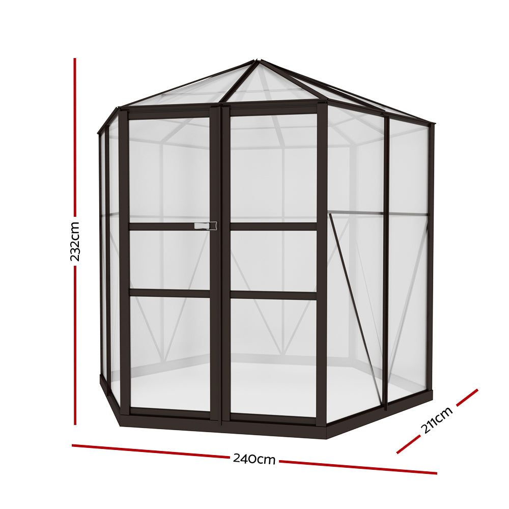 Marlook Greenhouse 2.4x2.1x2.32M Aluminium Polycarbonate Green House Garden Shed