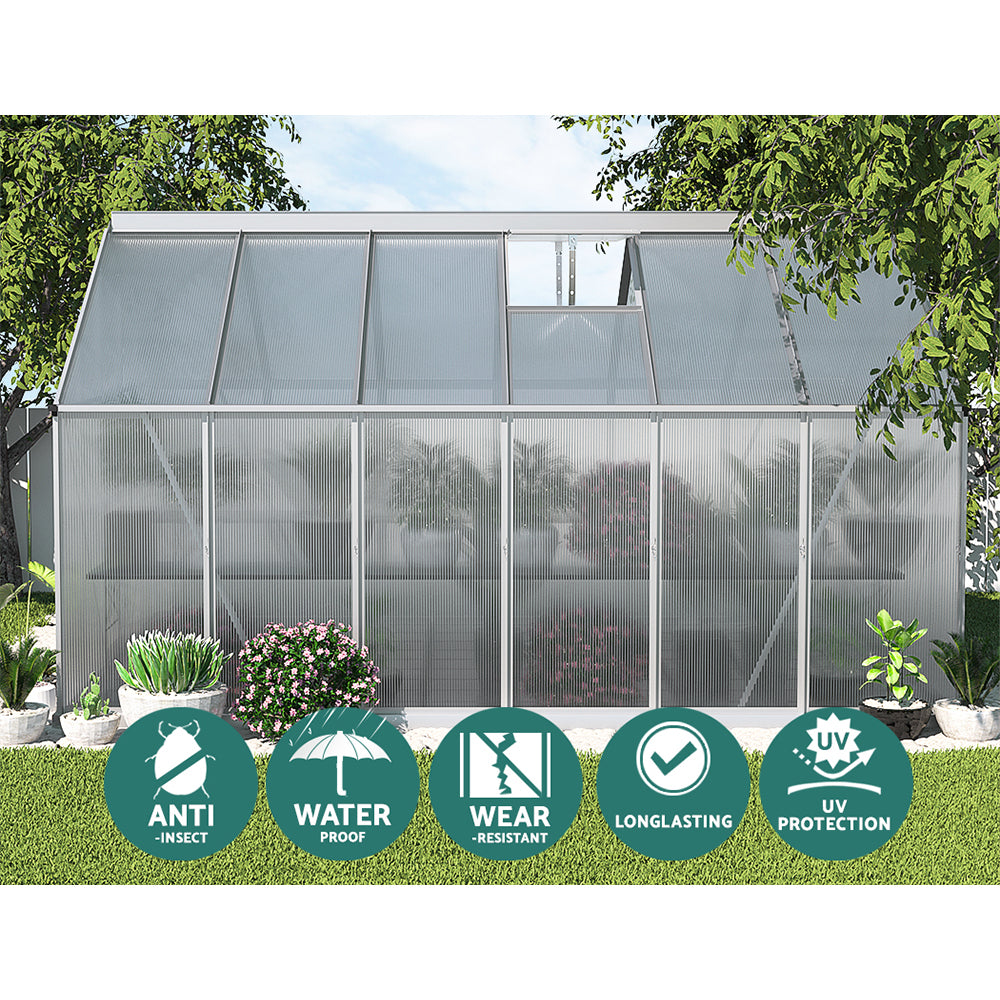 Marlook Greenhouse 3.6x2.5x1.95M Aluminium Polycarbonate Green House Garden Shed