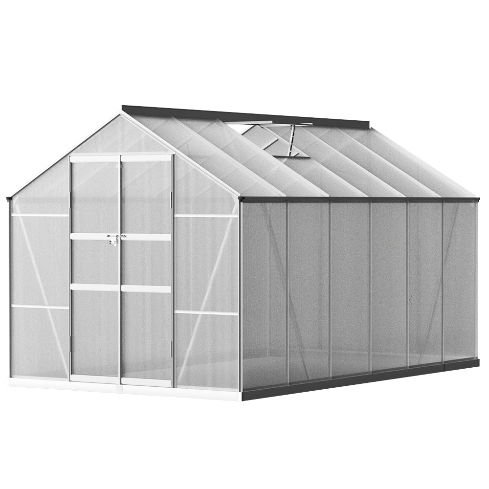 Marlook Greenhouse 3.7x2.5x2.26M Double Doors Aluminium Green House Garden Shed