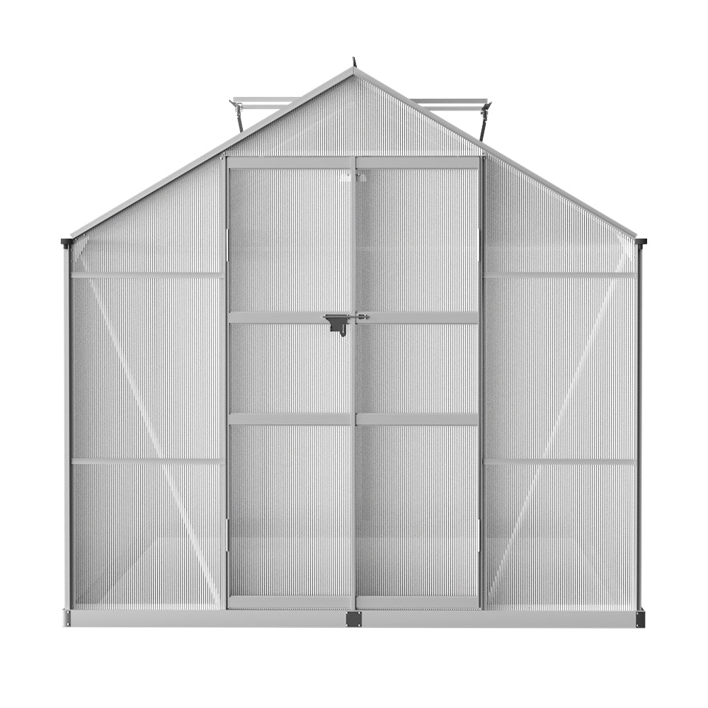 Marlook Greenhouse 3.7x2.5x2.26M Double Doors Aluminium Green House Garden Shed