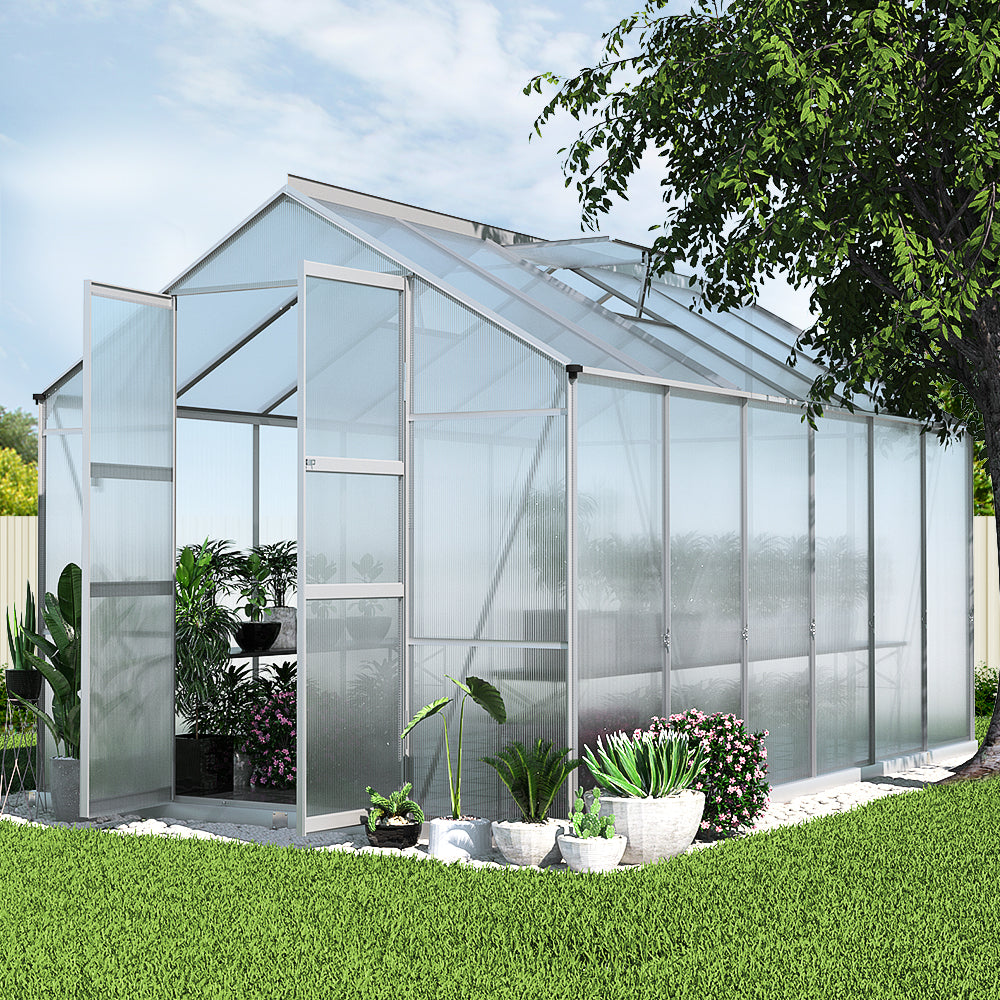 Marlook Greenhouse 3.7x2.5x2.26M Double Doors Aluminium Green House Garden Shed