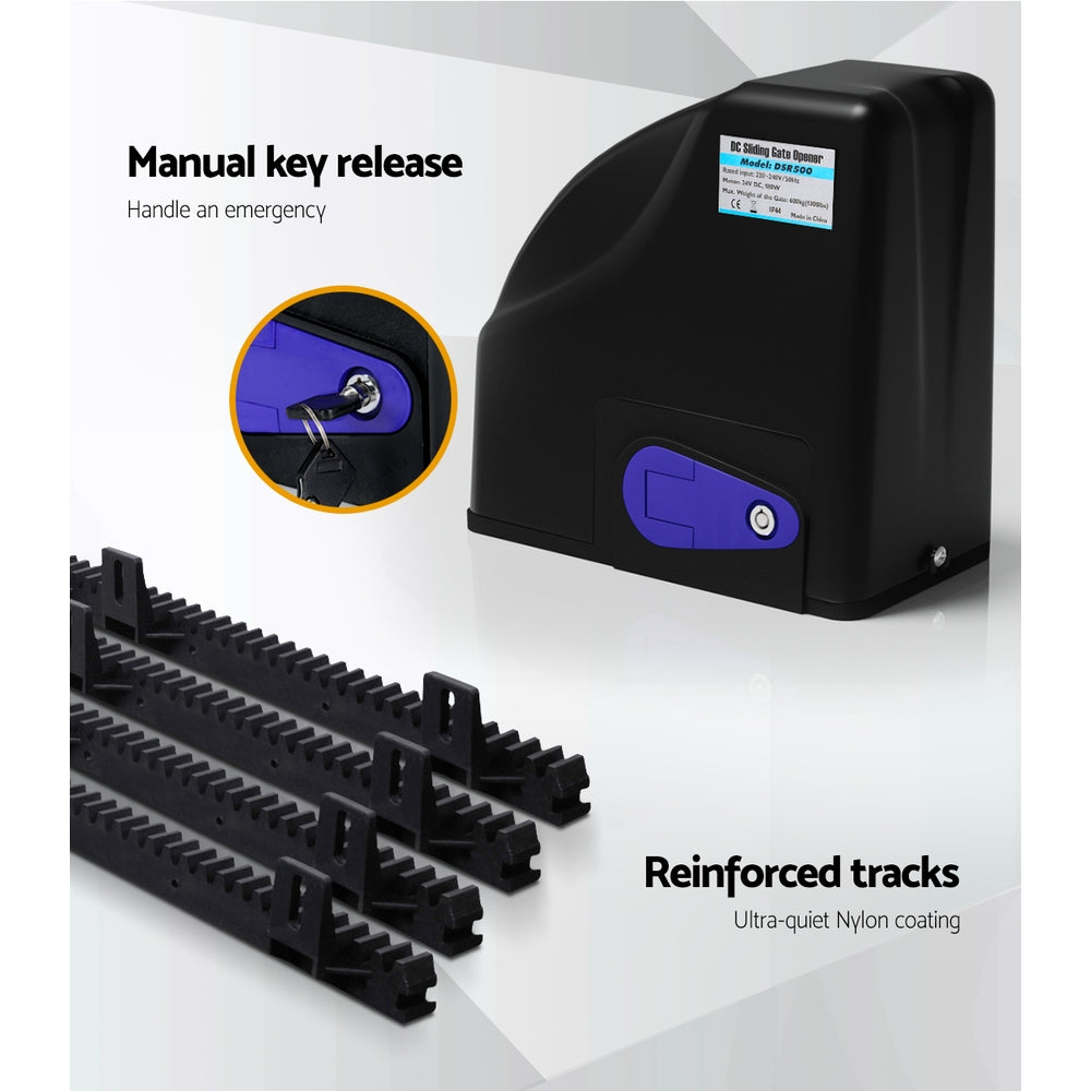 Marlook Automatic Sliding Gate Opener Kit 10W Solar Panel Electric 4M 600KG