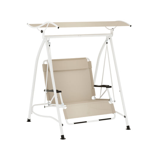 Marlook Outdoor Swing Chair Garden Lounger 2 Seater Canopy Patio Furniture Beige