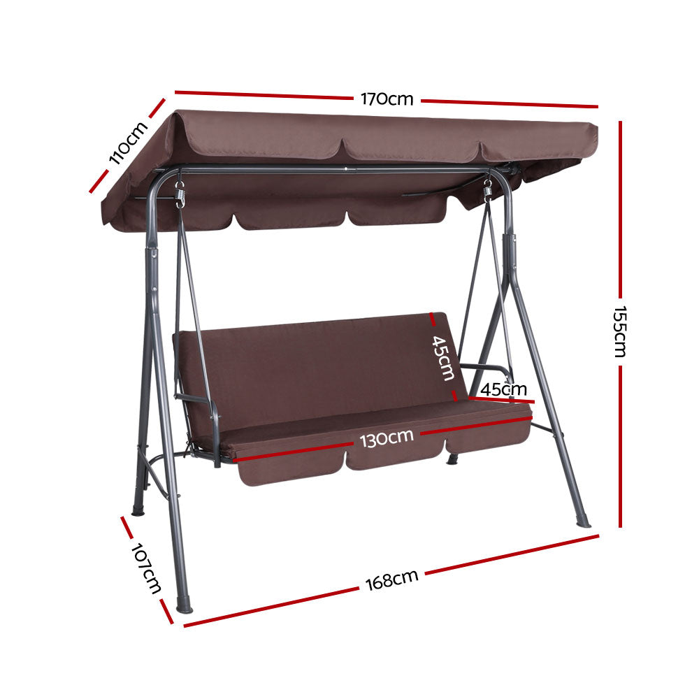 Marlook Outdoor Swing Chair Garden Bench Furniture Canopy 3 Seater Brown