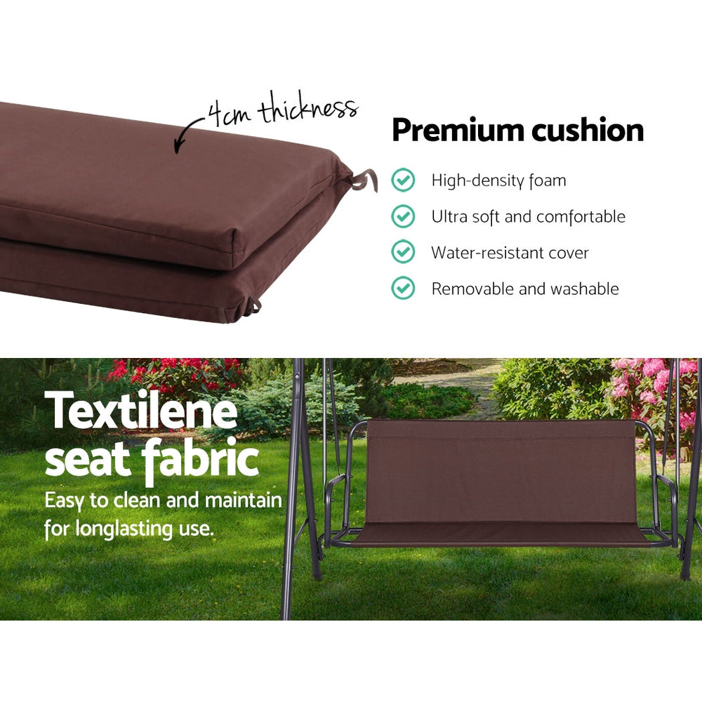 Marlook Outdoor Swing Chair Garden Bench Furniture Canopy 3 Seater Brown