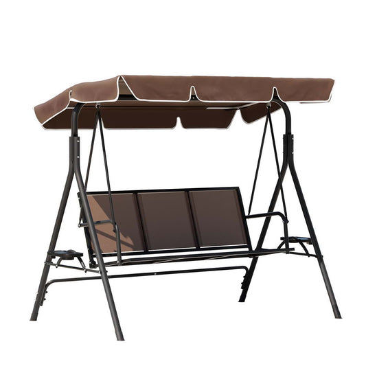 Marlook Outdoor Swing Chair Garden Furniture Canopy Cup Holder 3 Seater Brown