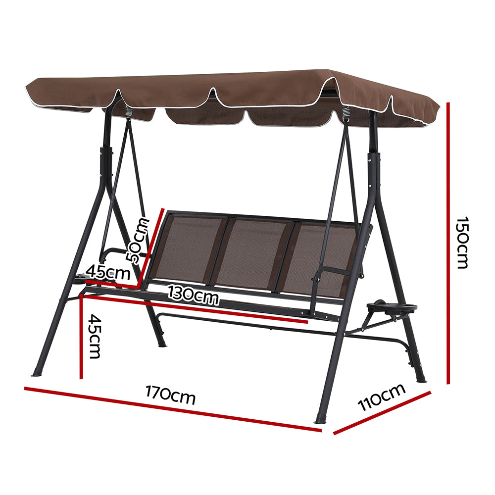 Marlook Outdoor Swing Chair Garden Furniture Canopy Cup Holder 3 Seater Brown