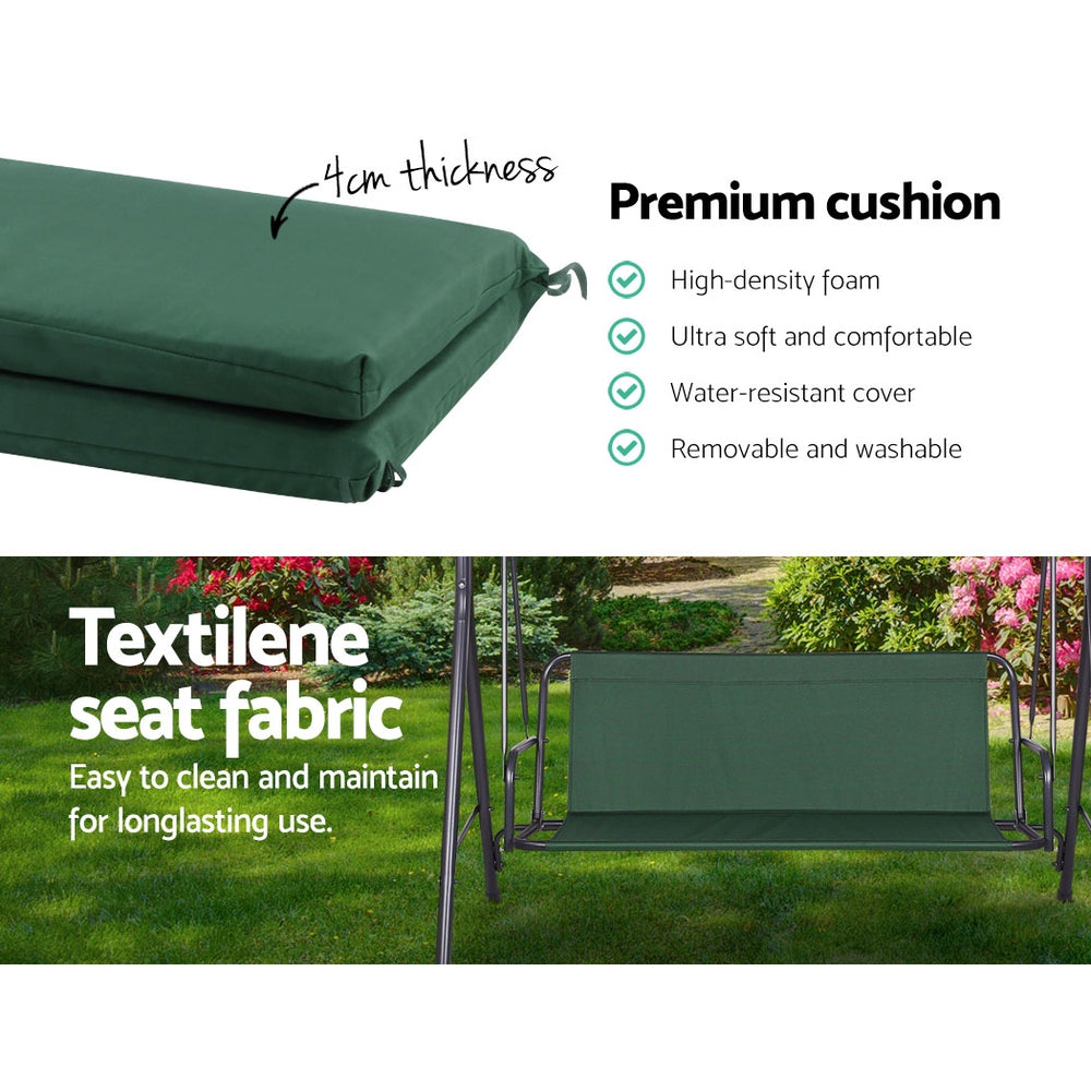 Marlook Outdoor Swing Chair Garden Bench Furniture Canopy 3 Seater Green