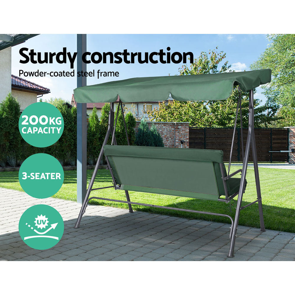 Marlook Outdoor Swing Chair Garden Bench Furniture Canopy 3 Seater Green