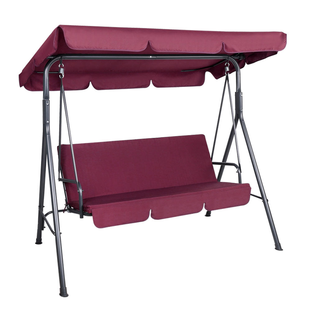 Marlook Outdoor Swing Chair Garden Bench Furniture Canopy 3 Seater Wine Red