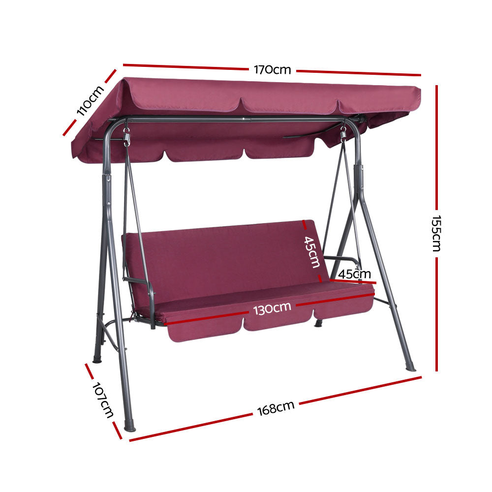 Marlook Outdoor Swing Chair Garden Bench Furniture Canopy 3 Seater Wine Red