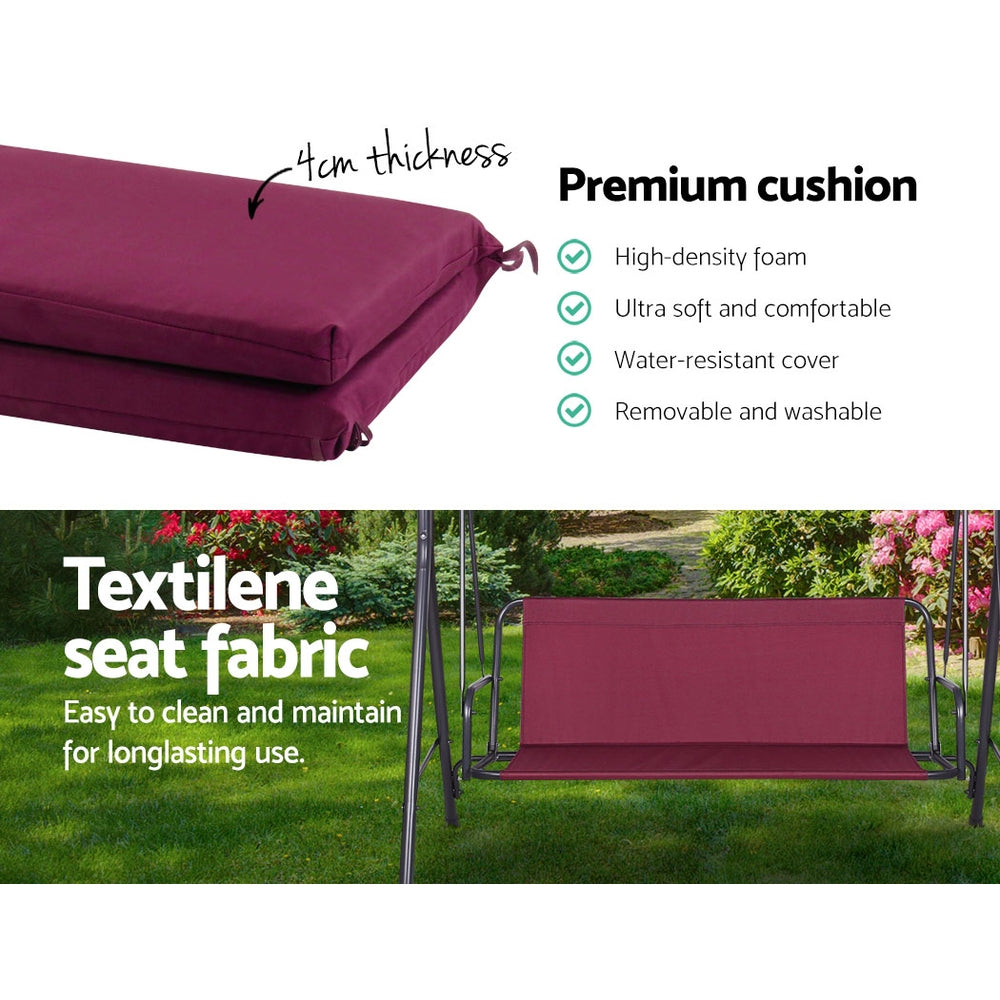 Marlook Outdoor Swing Chair Garden Bench Furniture Canopy 3 Seater Wine Red