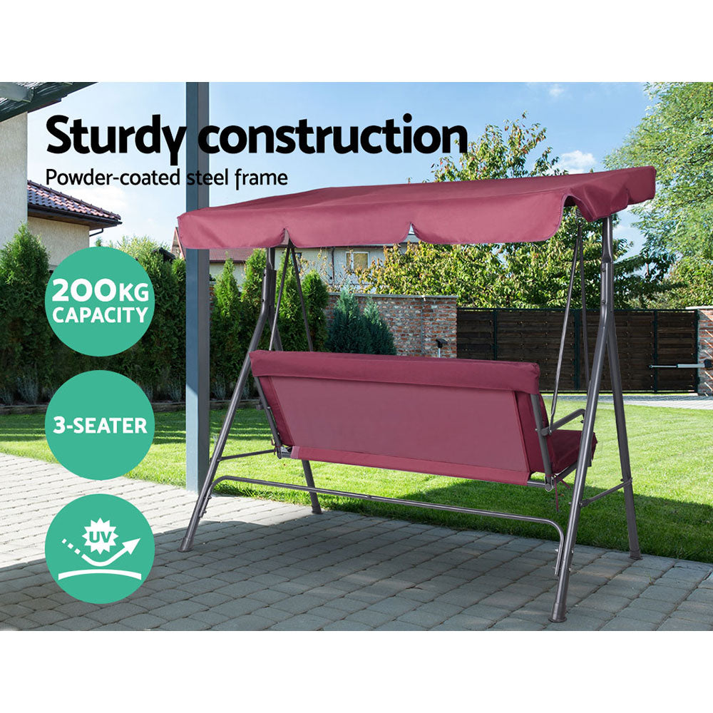 Marlook Outdoor Swing Chair Garden Bench Furniture Canopy 3 Seater Wine Red