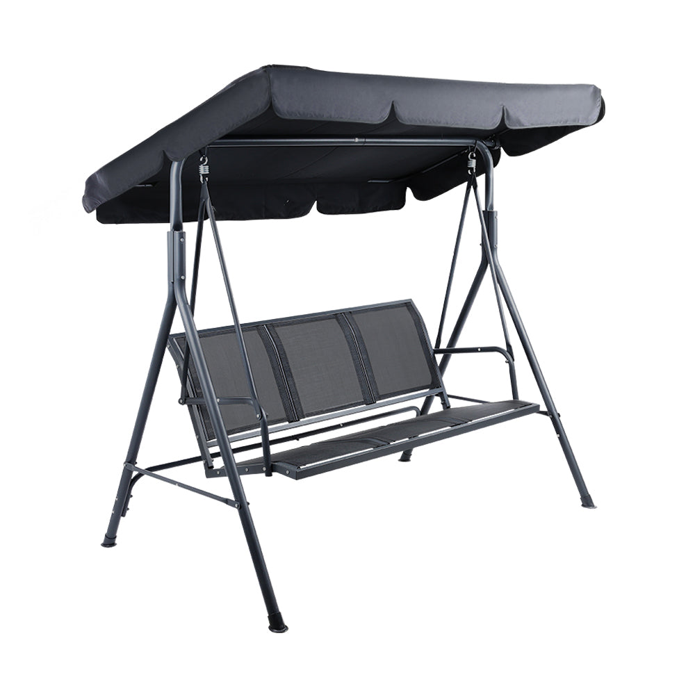 Marlook Outdoor Swing Chair Garden Bench Furniture Canopy 3 Seater Mesh Black
