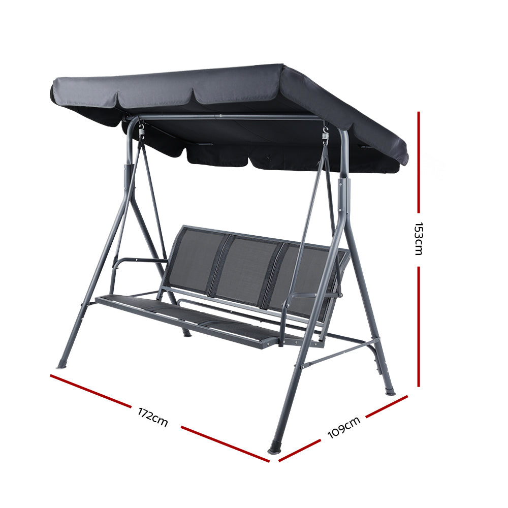 Marlook Outdoor Swing Chair Garden Bench Furniture Canopy 3 Seater Mesh Black