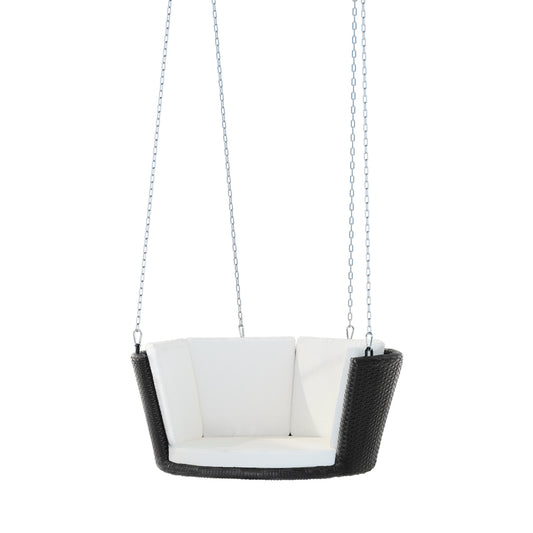 Marlook Rattan Porch Swing Chair With Chain Cushion Outdoor Furniture Black