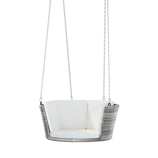 Marlook Rattan Porch Swing Chair With Chain Cushion Outdoor Furniture Grey