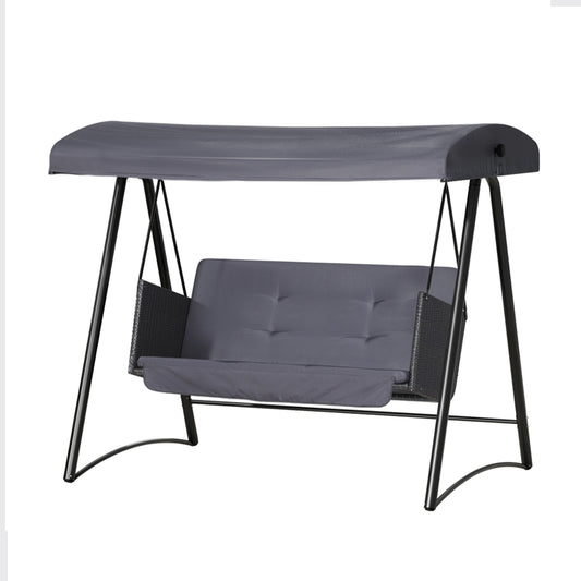 Marlook Outdoor Swing Chair Garden Bench Furniture Canopy 3 Seater Rattan Grey