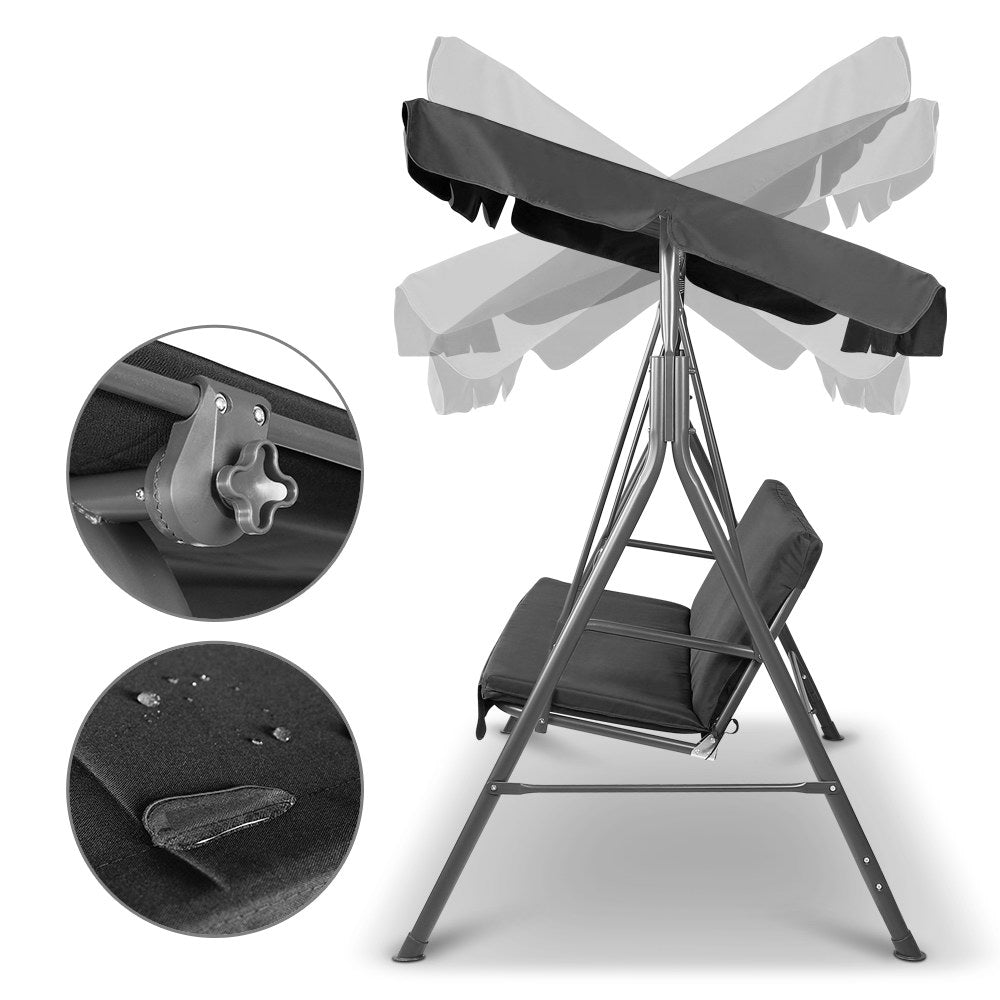 Marlook Outdoor Swing Chair Garden Bench Furniture Canopy 3 Seater Black