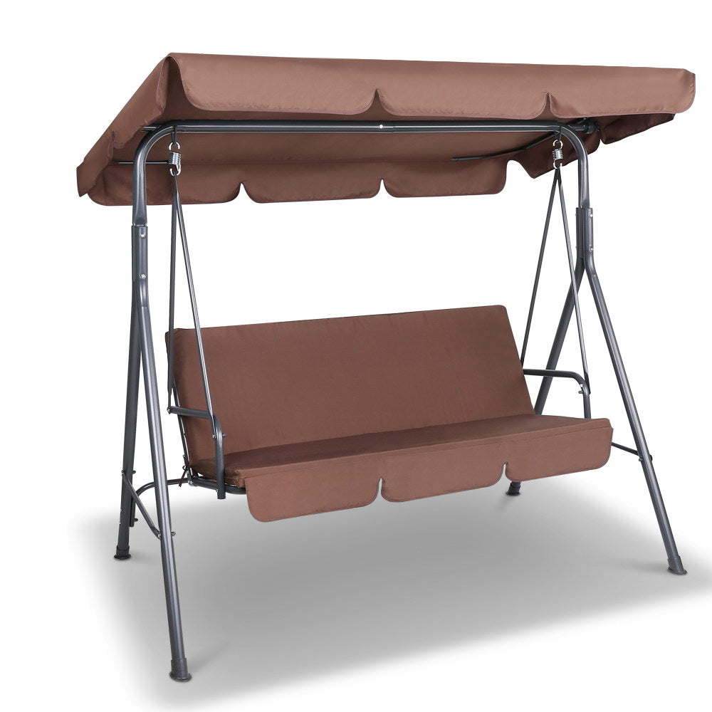Marlook Outdoor Swing Chair Garden Bench Furniture Canopy 3 Seater Coffee