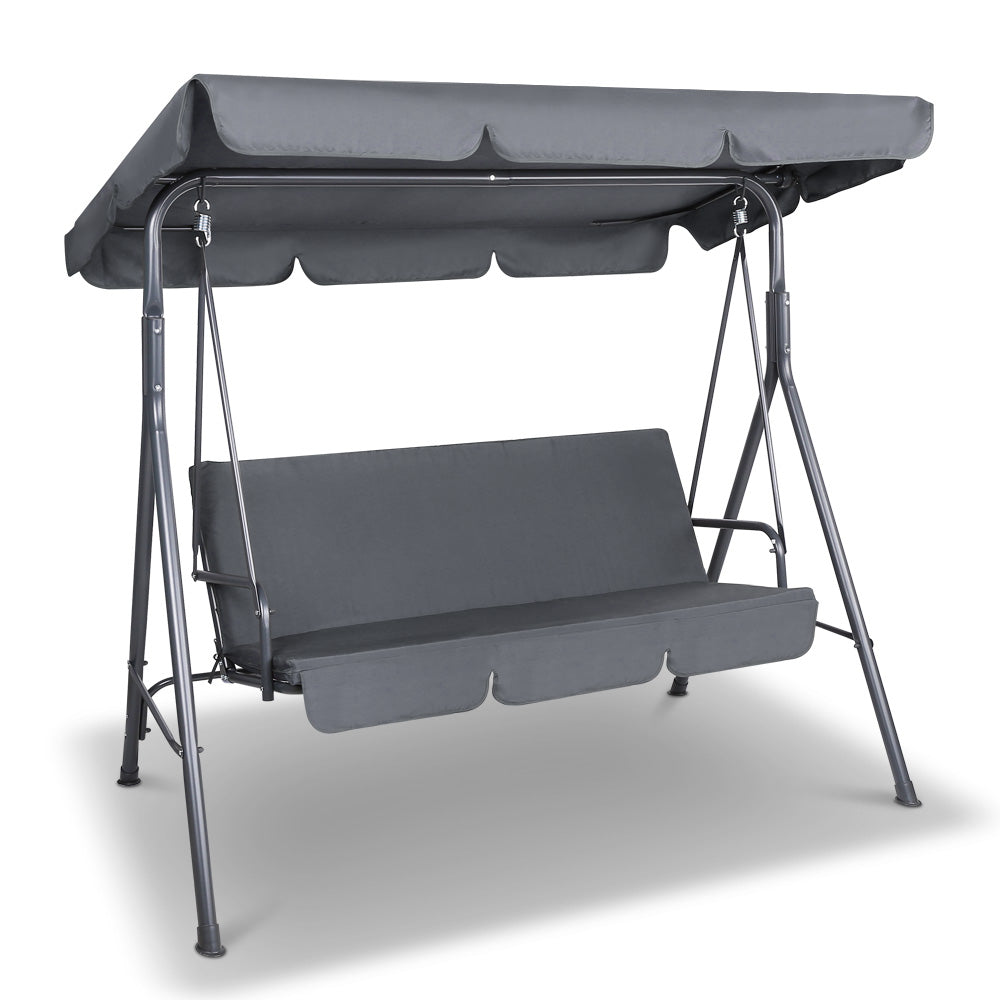 Marlook Outdoor Swing Chair Garden Bench Furniture Canopy 3 Seater Grey