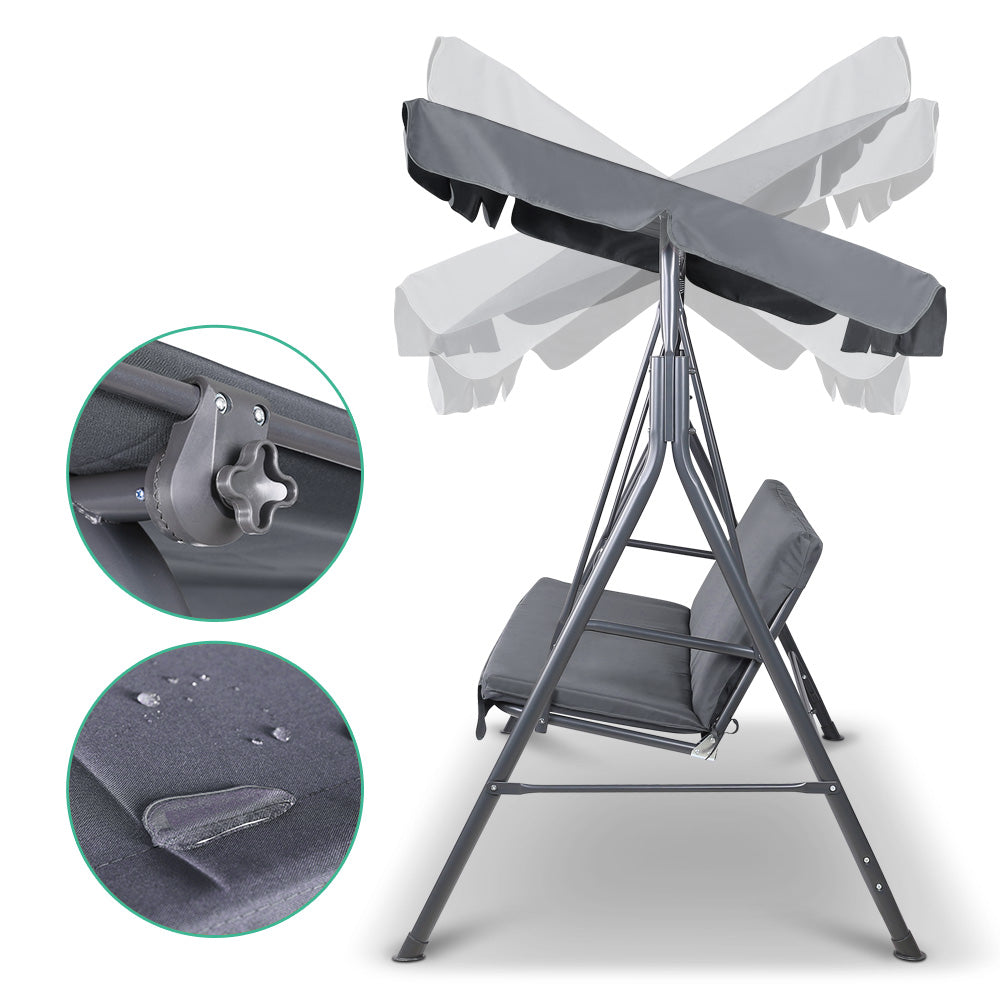 Marlook Outdoor Swing Chair Garden Bench Furniture Canopy 3 Seater Grey