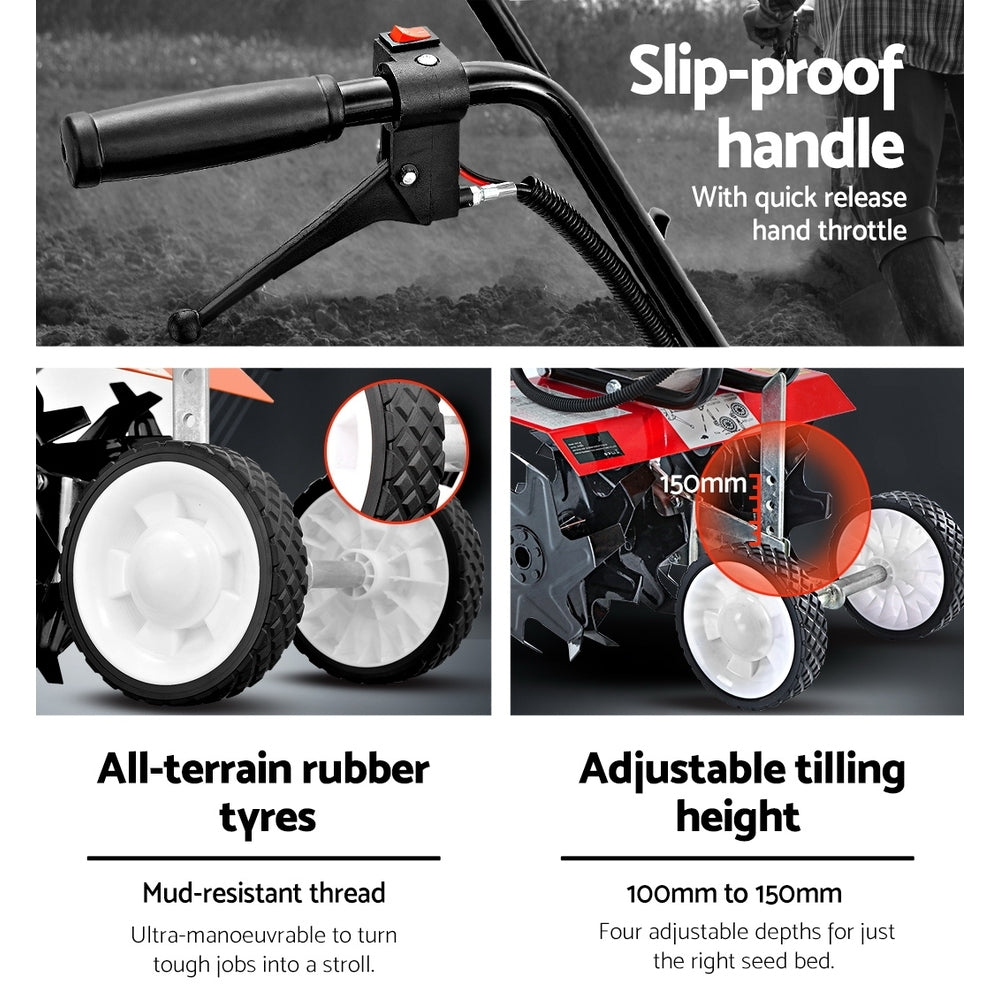 Marlook 65CC Tiller Garden Cultivator Rototiller 6 Blades Soil Plower Rotary Hoe