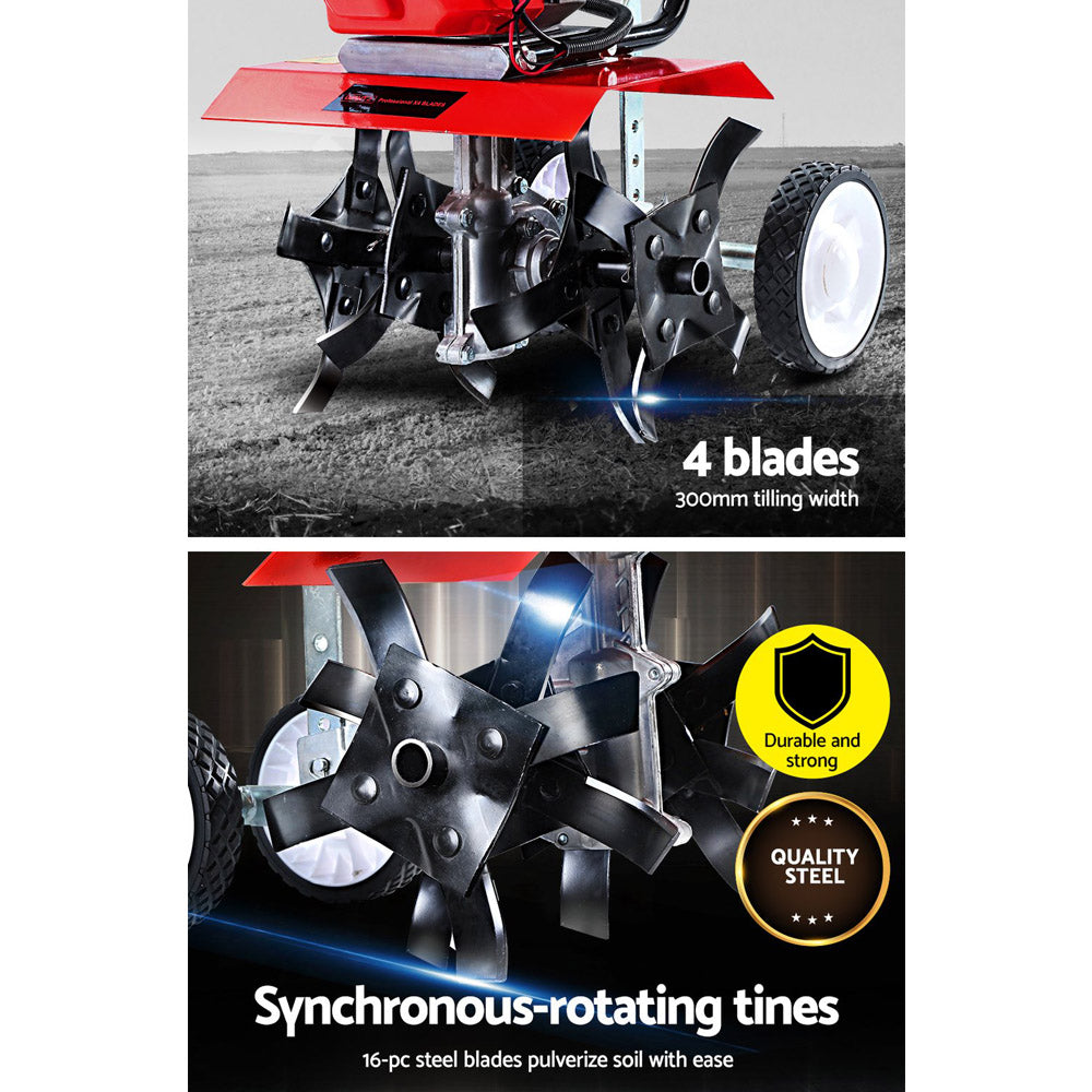 Marlook 72CC Tiller Garden Cultivator Rototiller 4 Blades Soil Plower Mini Rotary Hoe
