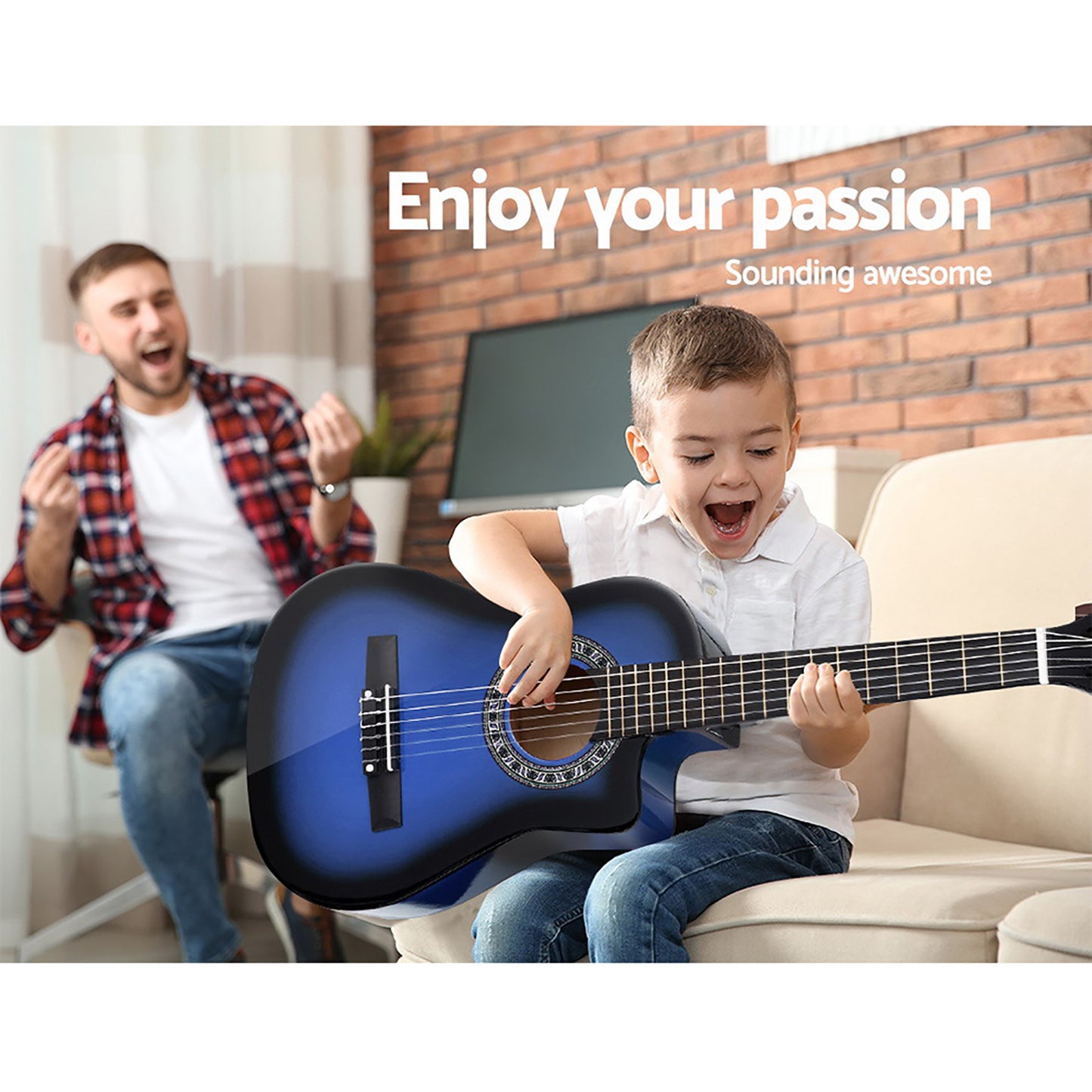 Marlook 34 Inch Classical Guitar Wooden Body Nylon String w/ Stand Beignner Blue