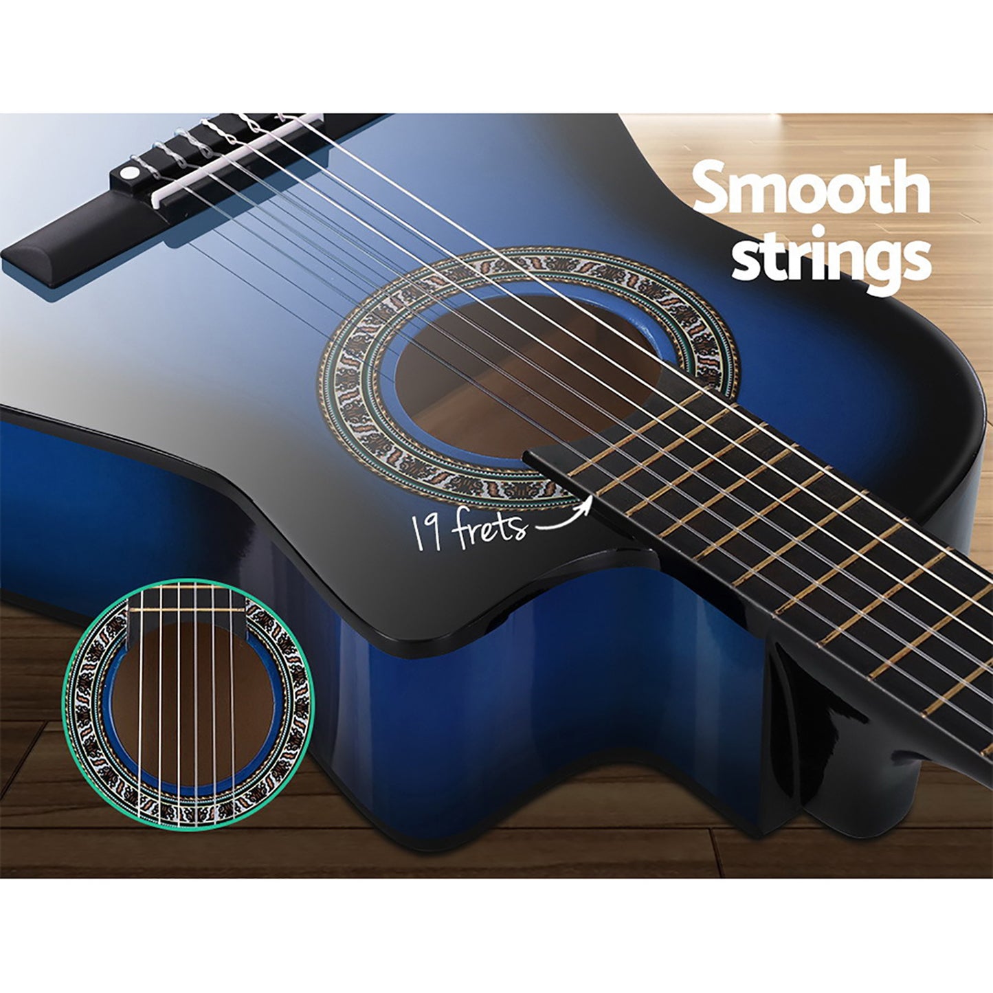 Marlook 34 Inch Classical Guitar Wooden Body Nylon String w/ Stand Beignner Blue
