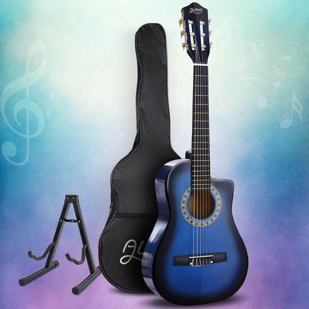 Marlook 34 Inch Classical Guitar Wooden Body Nylon String w/ Stand Beignner Blue