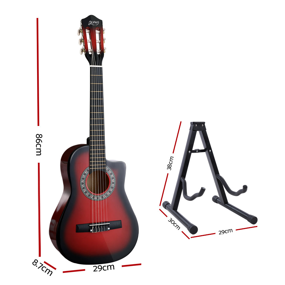 Marlook 34 Inch Classical Guitar Wooden Body Nylon String w/ Stand Beignner Red