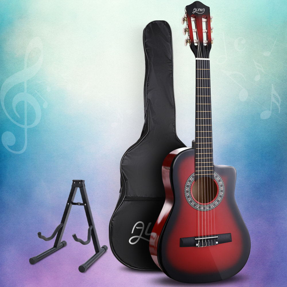 Marlook 34 Inch Classical Guitar Wooden Body Nylon String w/ Stand Beignner Red