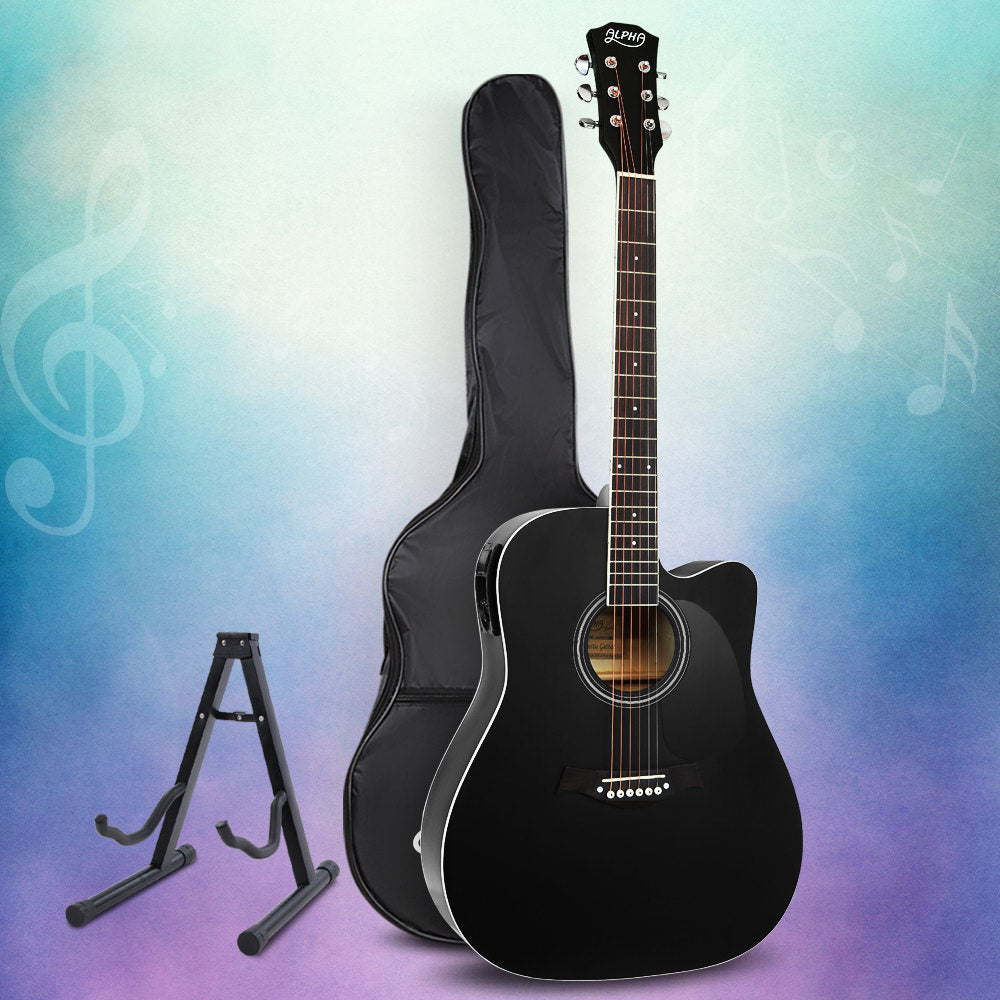 Marlook 41 Inch Acoustic Guitar Equaliser Electric Output Cutaway w/ Stand Black