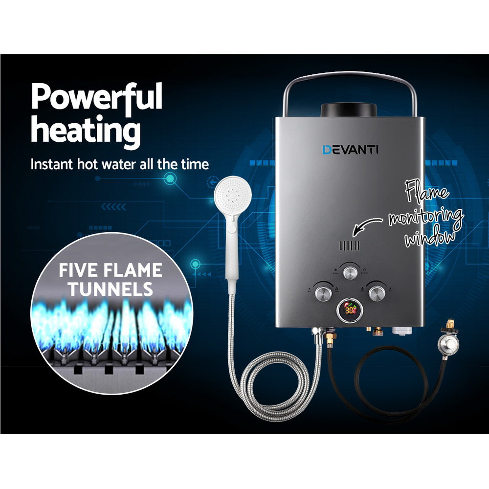 Marlook Portable Gas Water Heater 8L/Min LPG System Grey