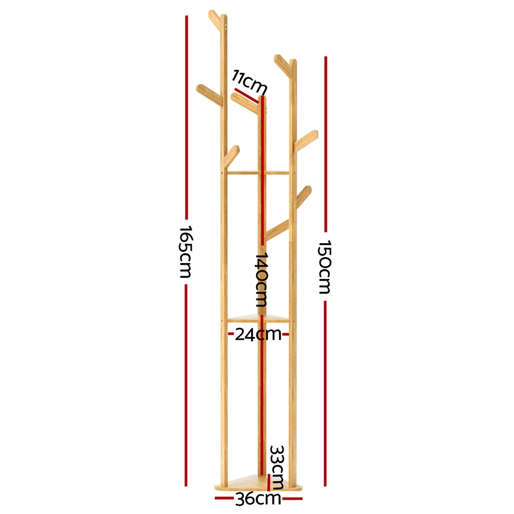 Marlook Clothes Rack Coat Stand 9 Hooks Tree Shelf Bamboo